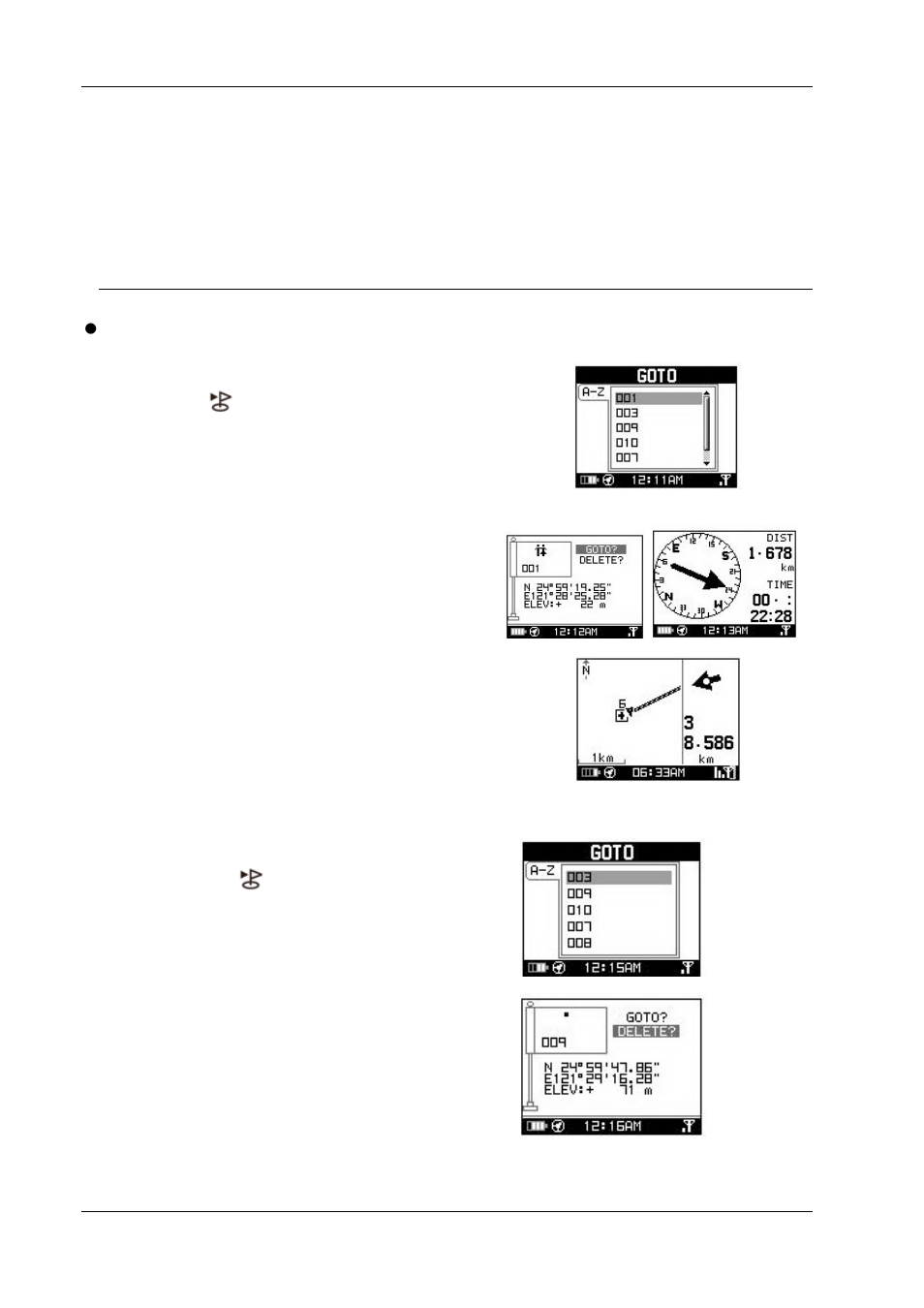 Find a waypoint, 1 go to, 2 deleting a waypoint | USGlobalsat GH-561 User Manual User Manual | Page 11 / 45