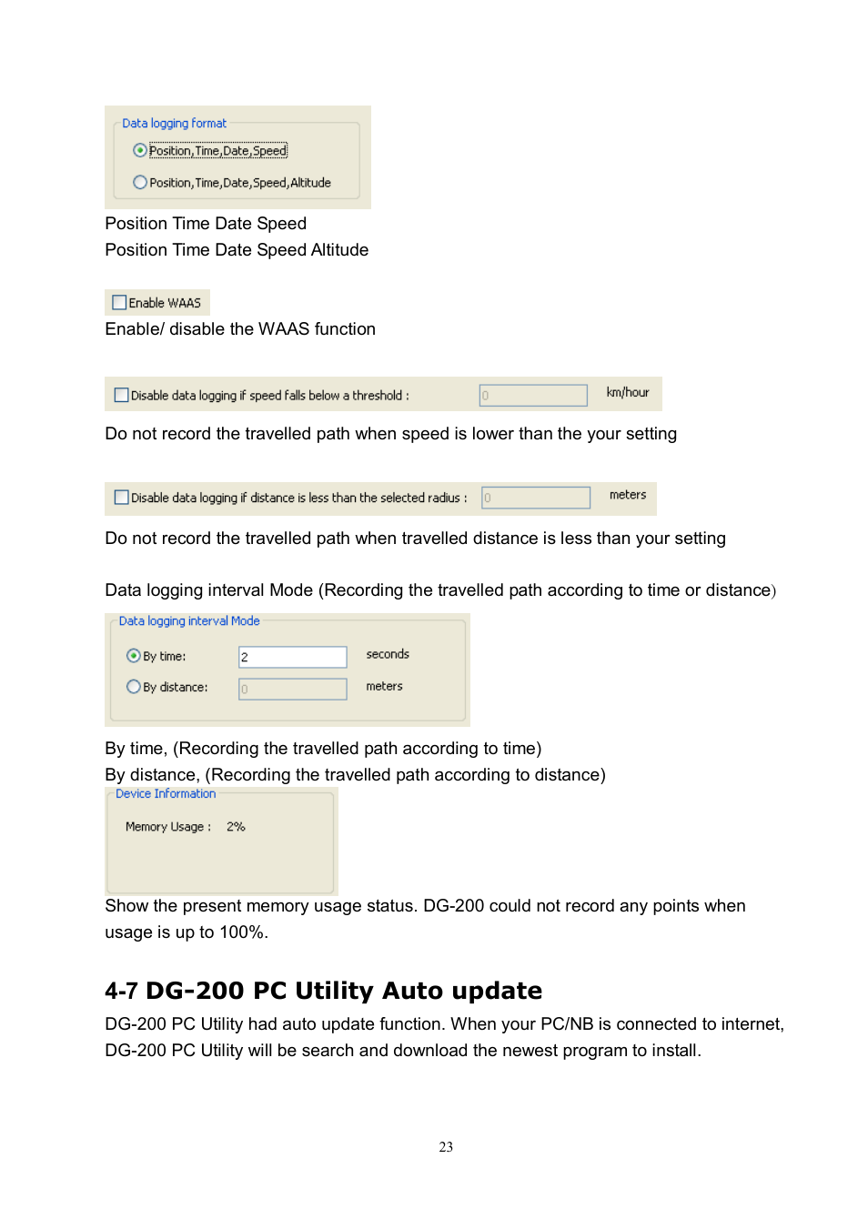 7 dg-200 pc utility auto update | USGlobalsat DG-200 Ver.1.1 User Manual | Page 23 / 25