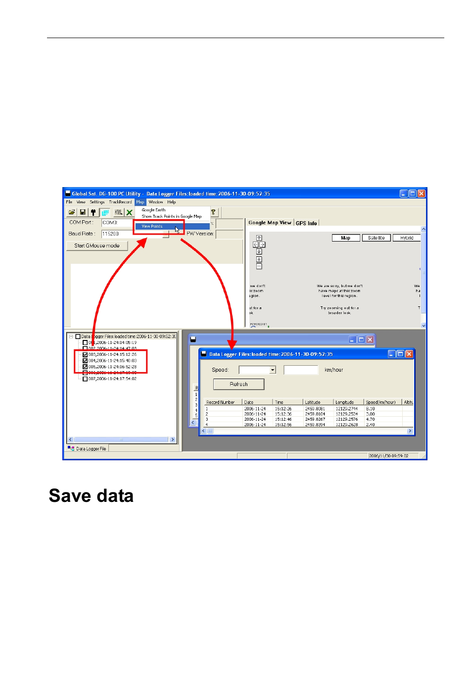 Save data | USGlobalsat DG-100 User Guide User Manual | Page 17 / 25