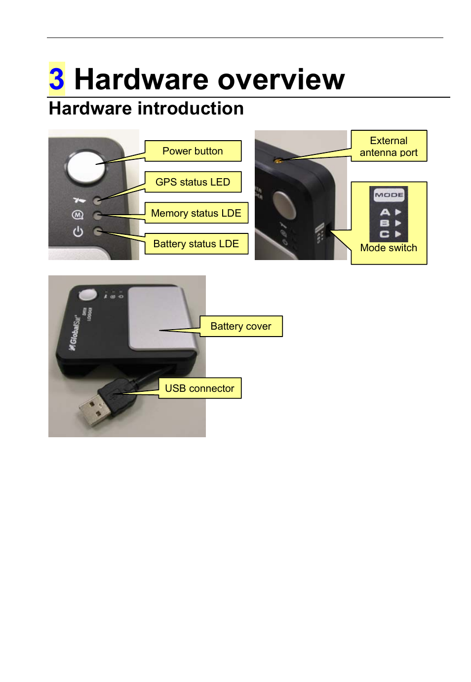 3hardware overview, Hardware introduction | USGlobalsat DG-100 User Guide User Manual | Page 7 / 25