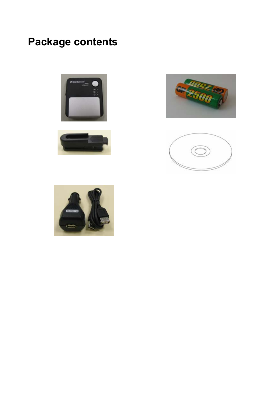 Package contents | USGlobalsat DG-100 User Guide User Manual | Page 9 / 25