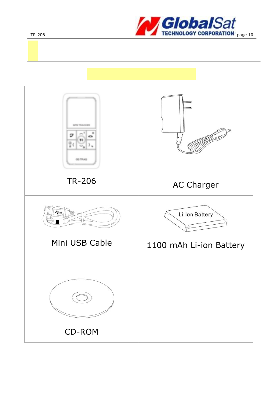 4 getting started, Included accessories, 4getting started | USGlobalsat TR-206 User Guide User Manual | Page 10 / 62