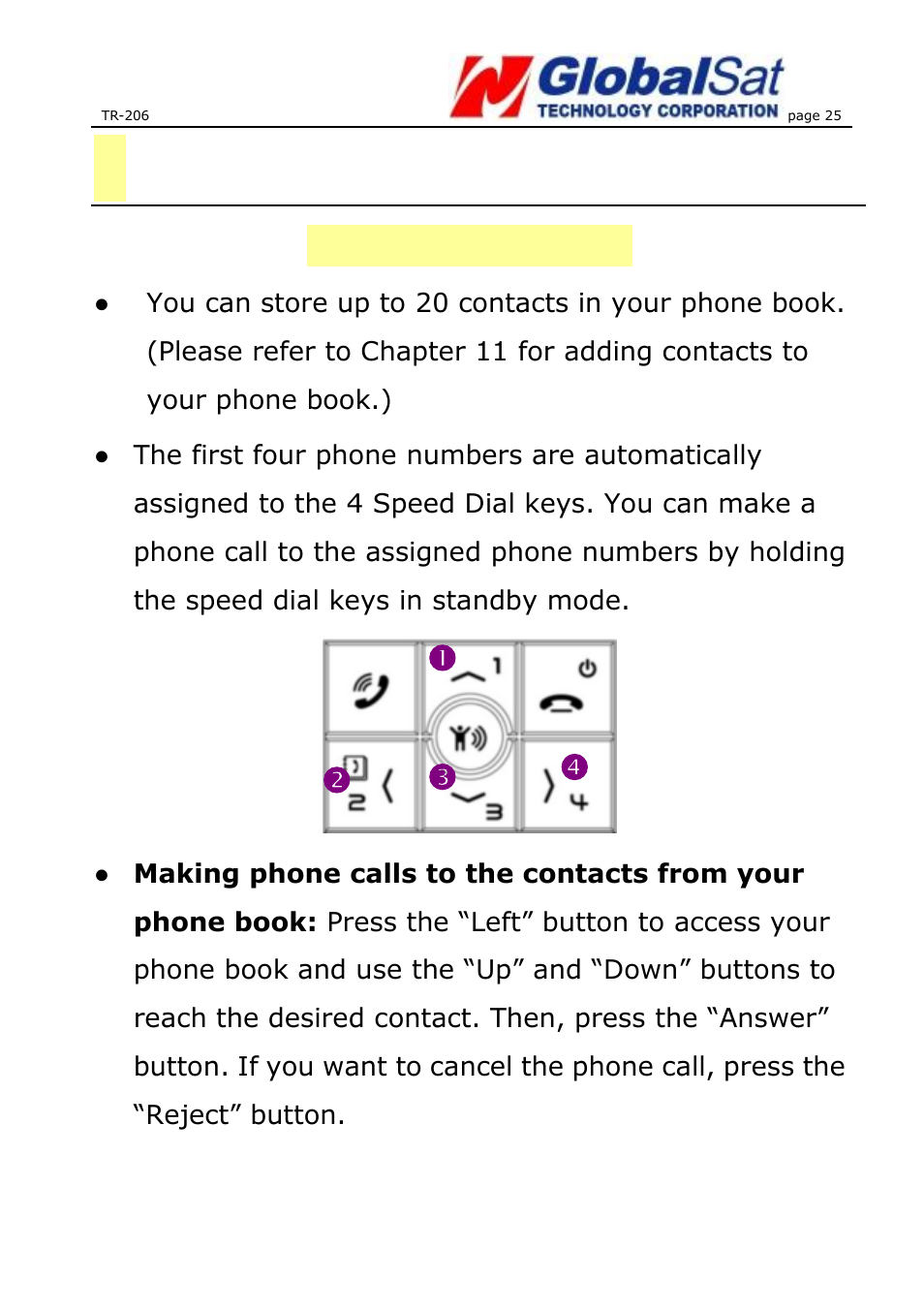 6 phone call function, Making phone calls, 6phone call function | USGlobalsat TR-206 User Guide User Manual | Page 25 / 62