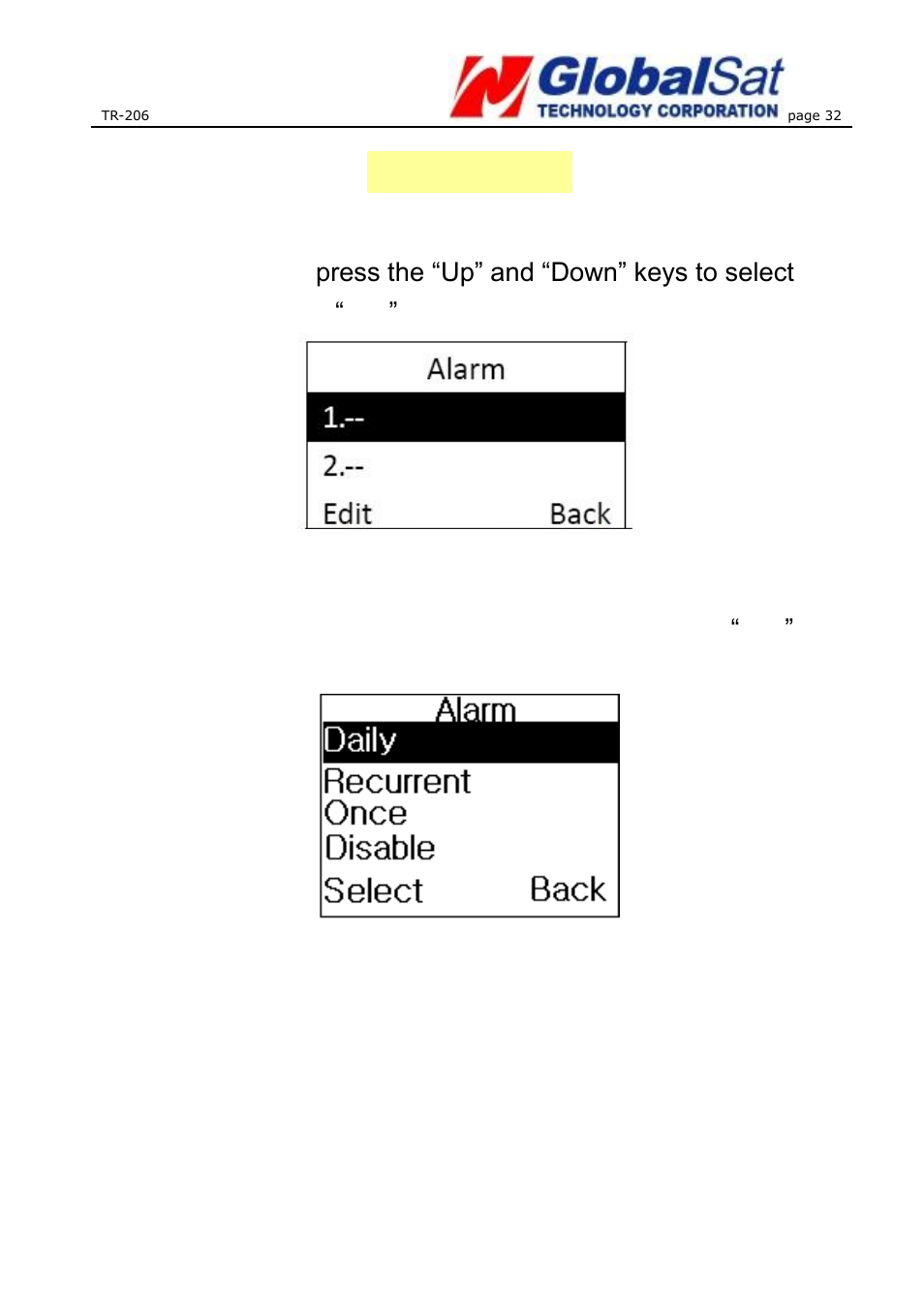 Alarm clock | USGlobalsat TR-206 User Guide User Manual | Page 32 / 62