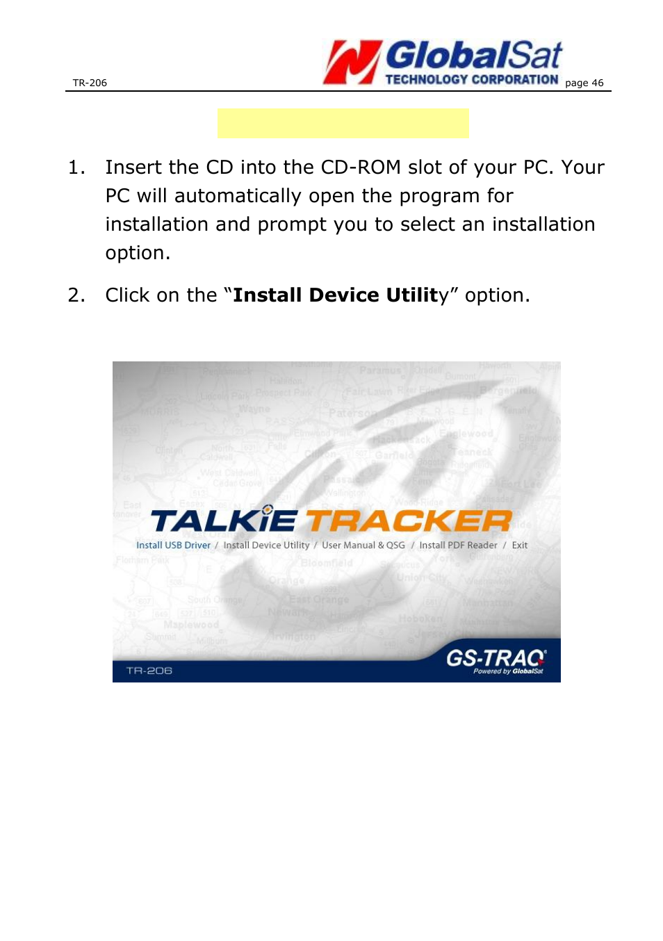 Install device utility | USGlobalsat TR-206 User Guide User Manual | Page 46 / 62