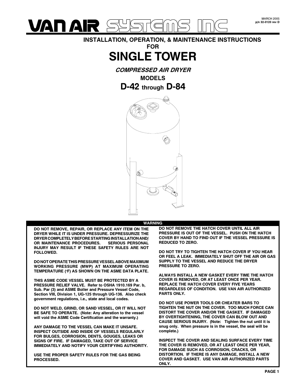 Van Air Systems D42-D84 User Manual | 12 pages