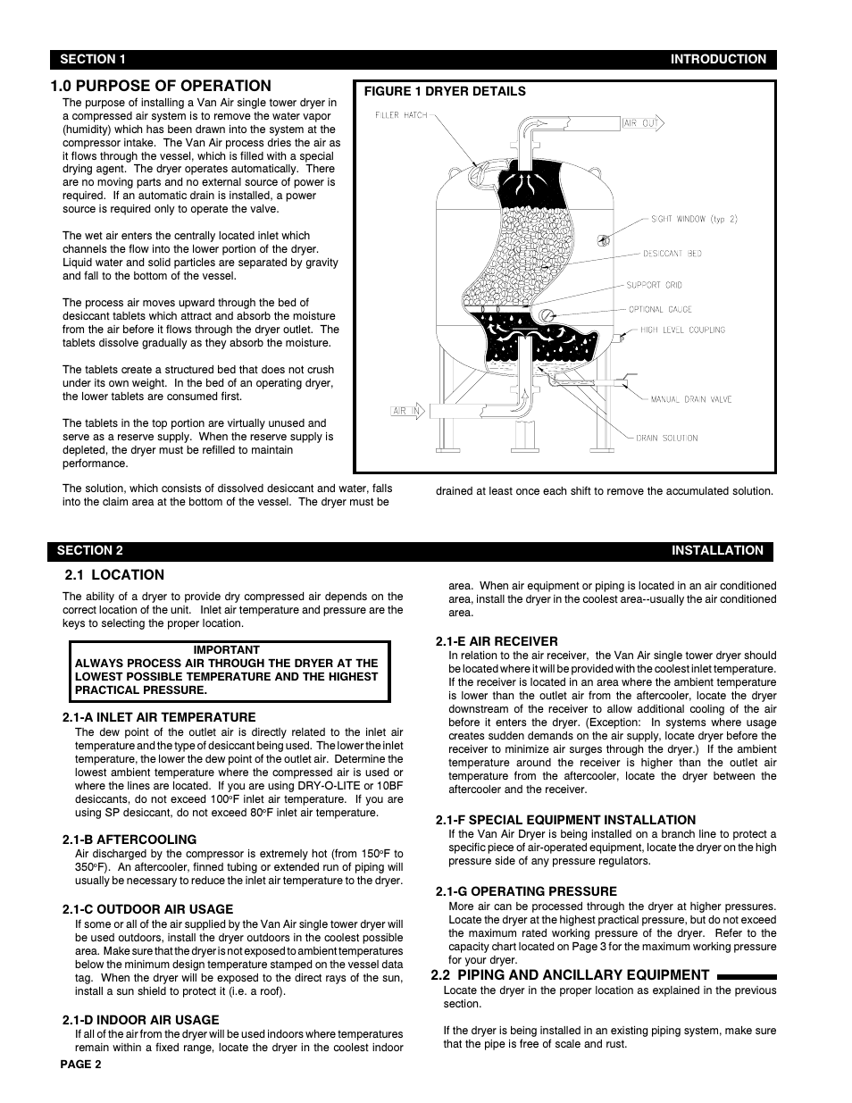 0 purpose of operation | Van Air Systems D42-D84 User Manual | Page 2 / 12