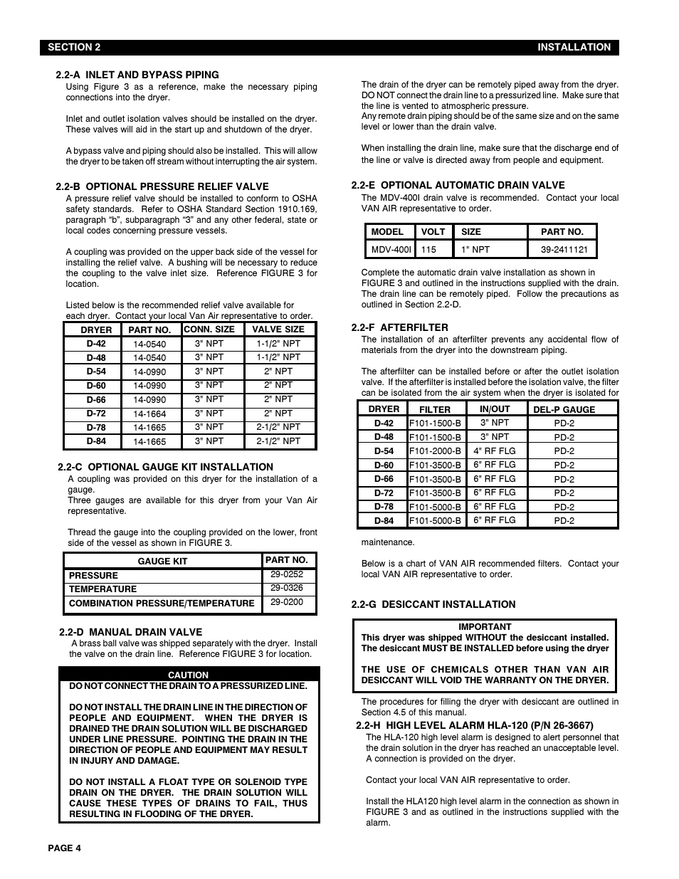 Van Air Systems D42-D84 User Manual | Page 4 / 12