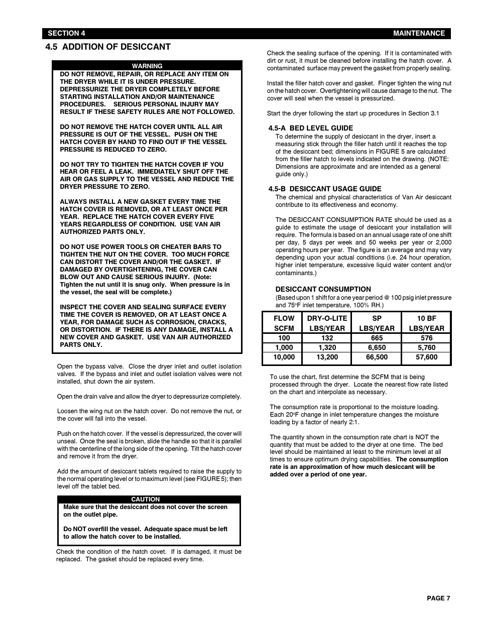 5 addition of desiccant | Van Air Systems D42-D84 User Manual | Page 7 / 12