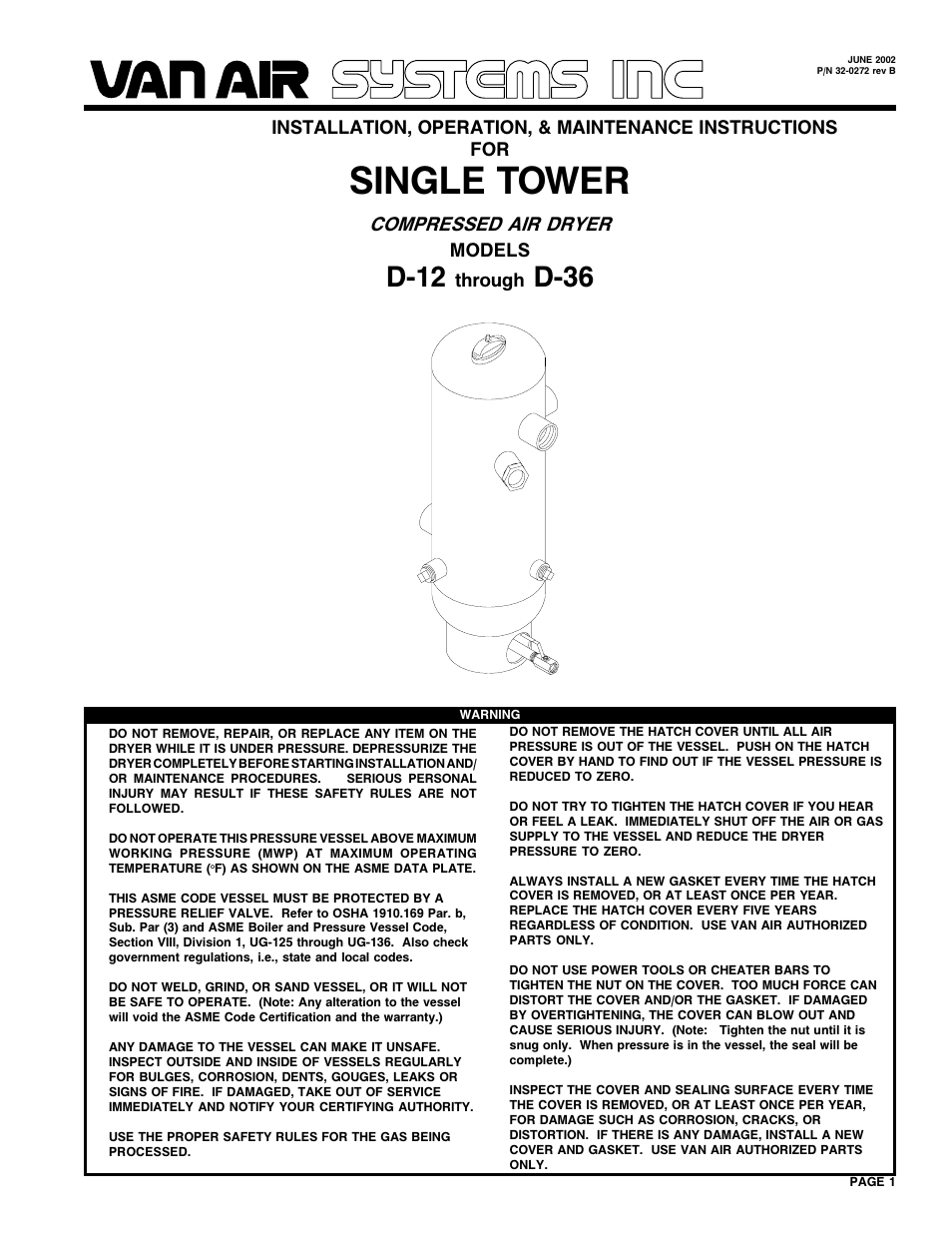 Van Air Systems D12-D36 User Manual | 12 pages