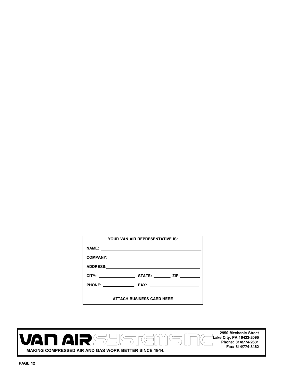 Van Air Systems D12-D36 User Manual | Page 12 / 12