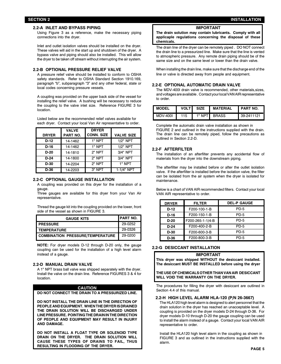 Van Air Systems D12-D36 User Manual | Page 5 / 12