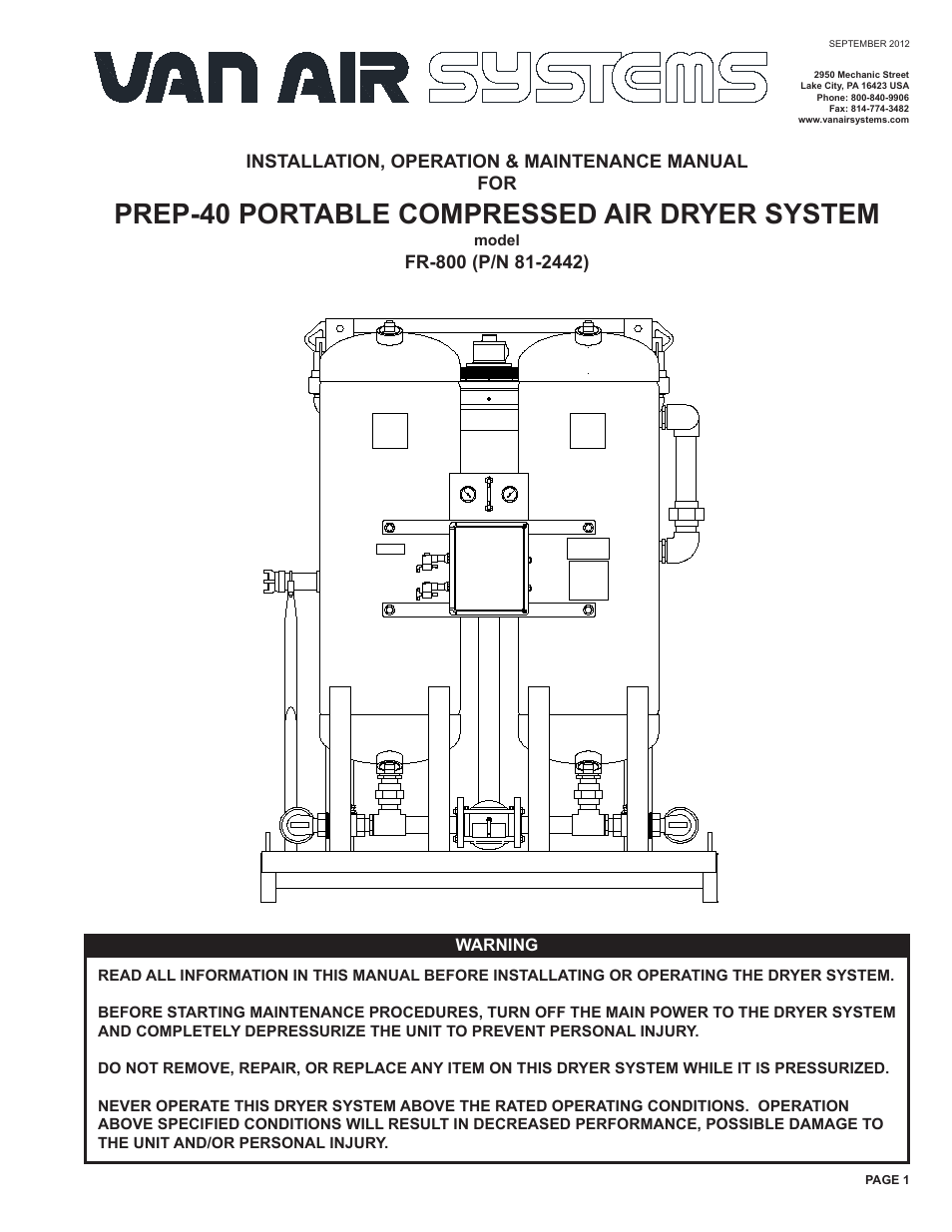 Van Air Systems FR-800 User Manual | 19 pages