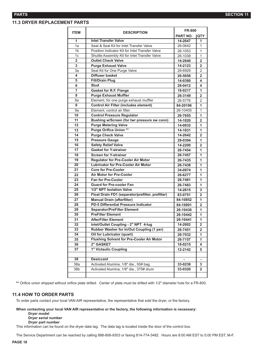 Van Air Systems FR-800 User Manual | Page 18 / 19