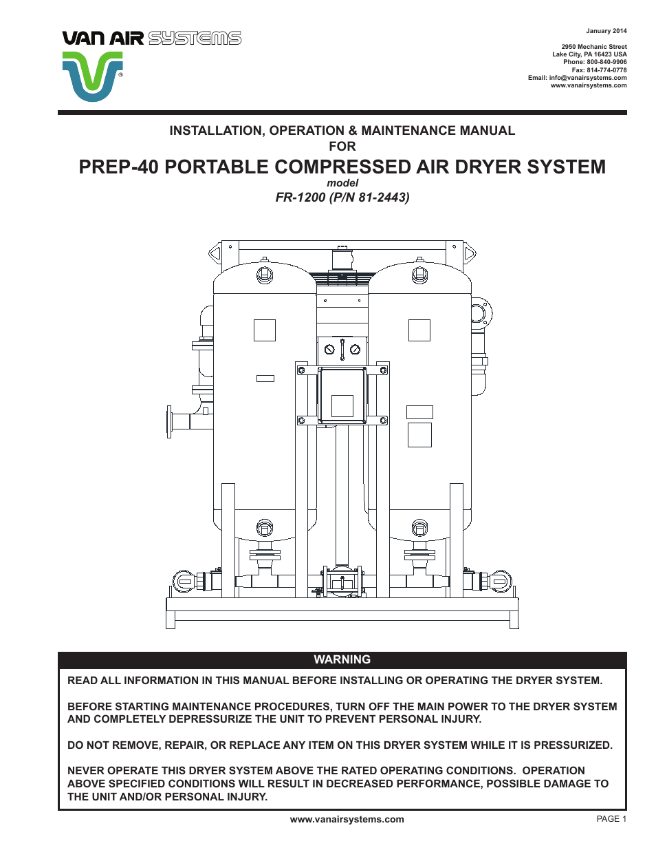 Van Air Systems FR-1200 User Manual | 29 pages