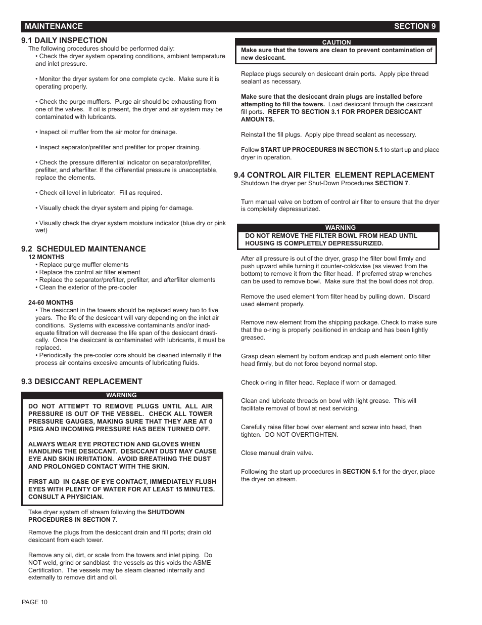 Section 9 - maintenance | Van Air Systems FR-1600 User Manual | Page 10 / 29