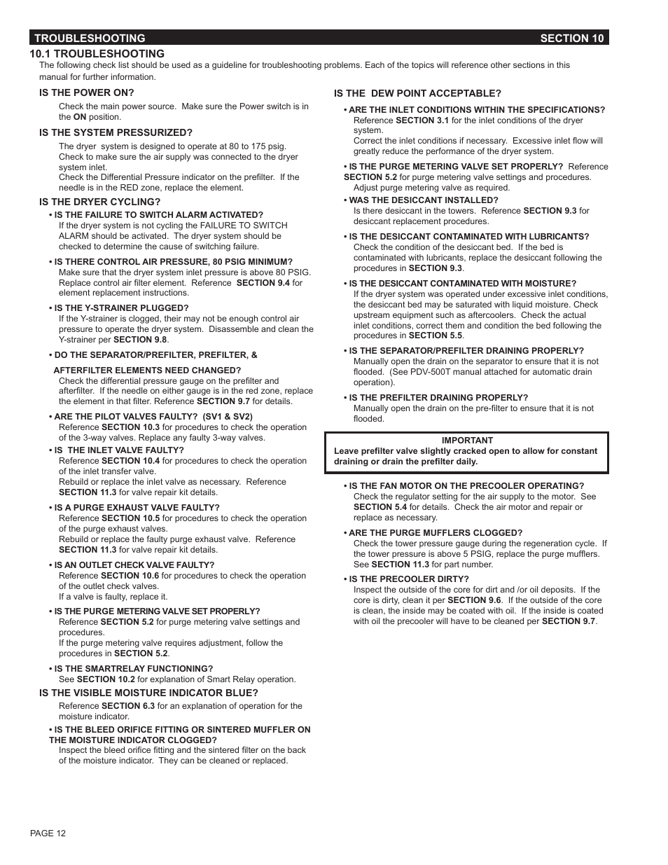 Section 10 - troubleshooting | Van Air Systems FR-1600 User Manual | Page 12 / 29