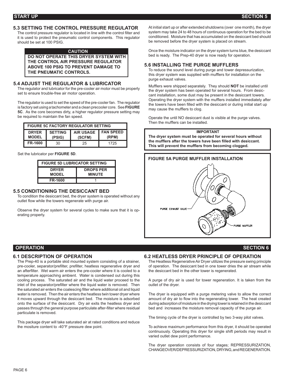 Section 6 - operation | Van Air Systems FR-1600 User Manual | Page 6 / 29