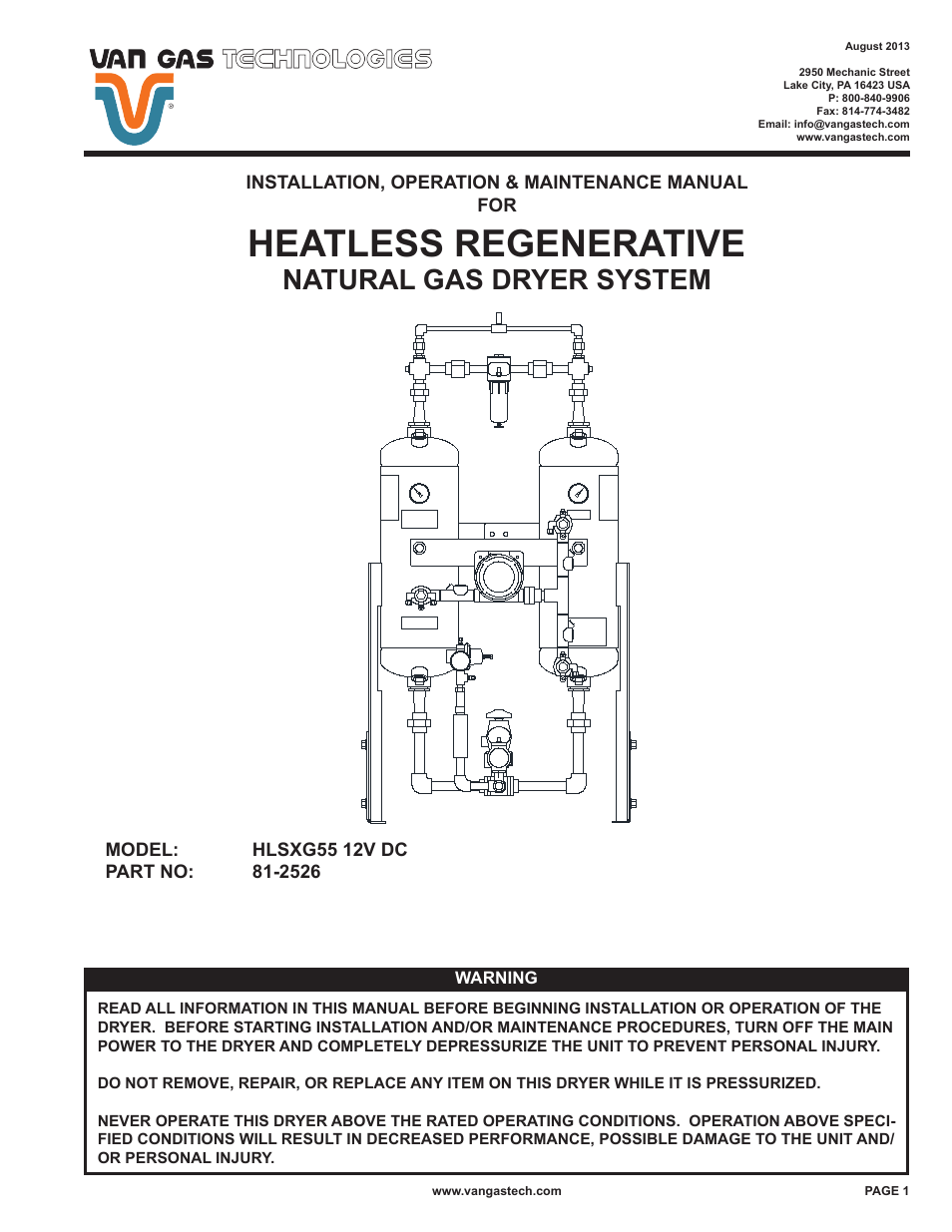 Van Air Systems HLSXG-55 User Manual | 12 pages