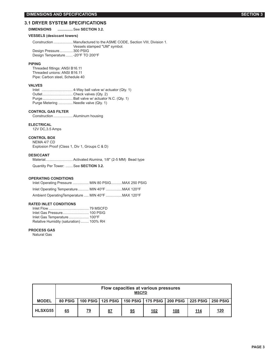 Section 3 - specifications | Van Air Systems HLSXG-55 User Manual | Page 3 / 12