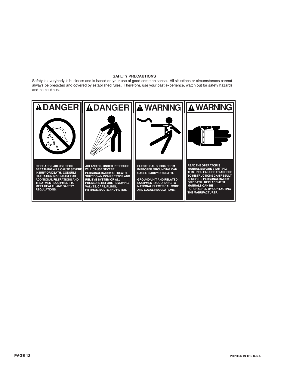 Danger, Warning | Van Air Systems HLS-50-HLS-150 User Manual | Page 12 / 12