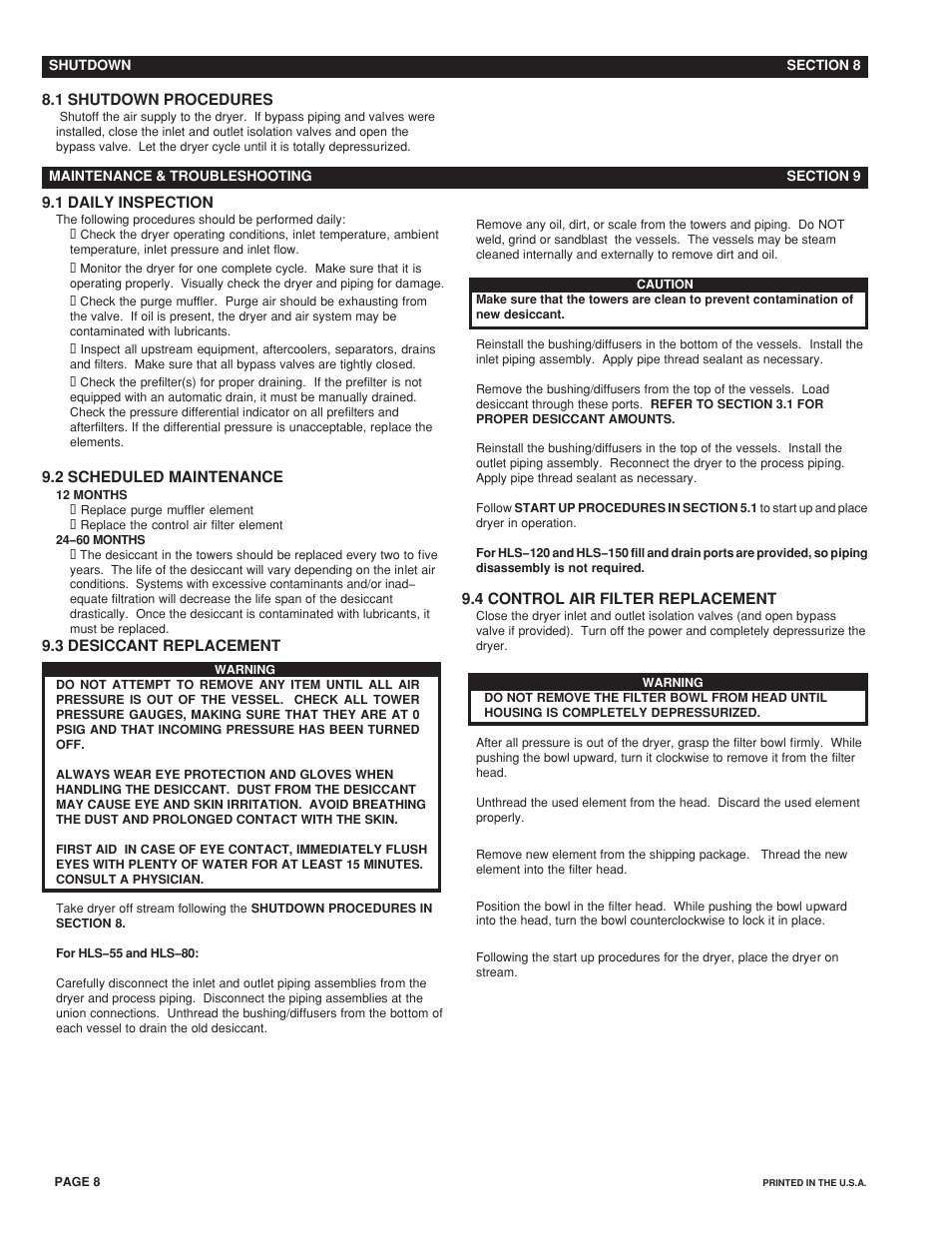 Van Air Systems HLS-50-HLS-150 User Manual | Page 8 / 12