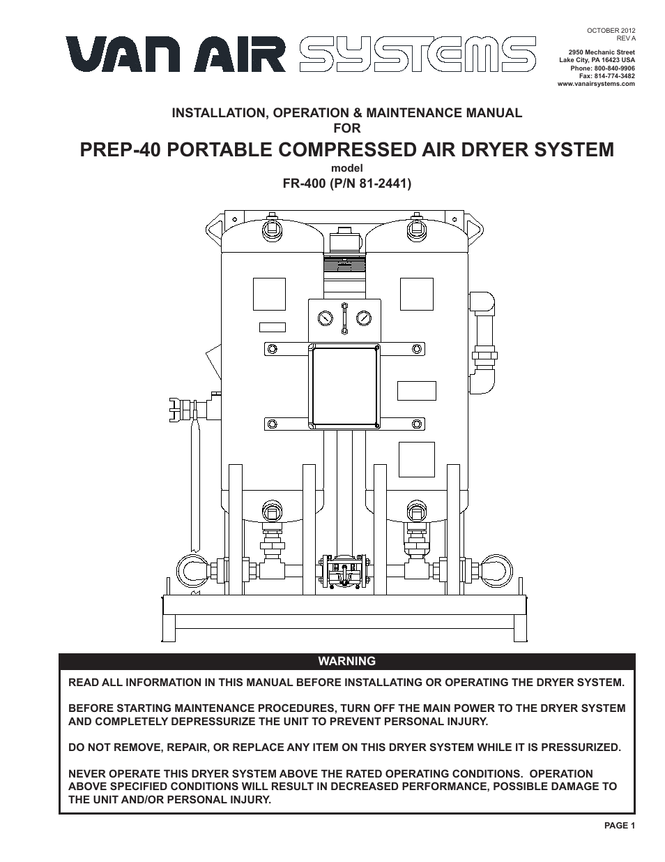 Van Air Systems FR-400 User Manual | 19 pages