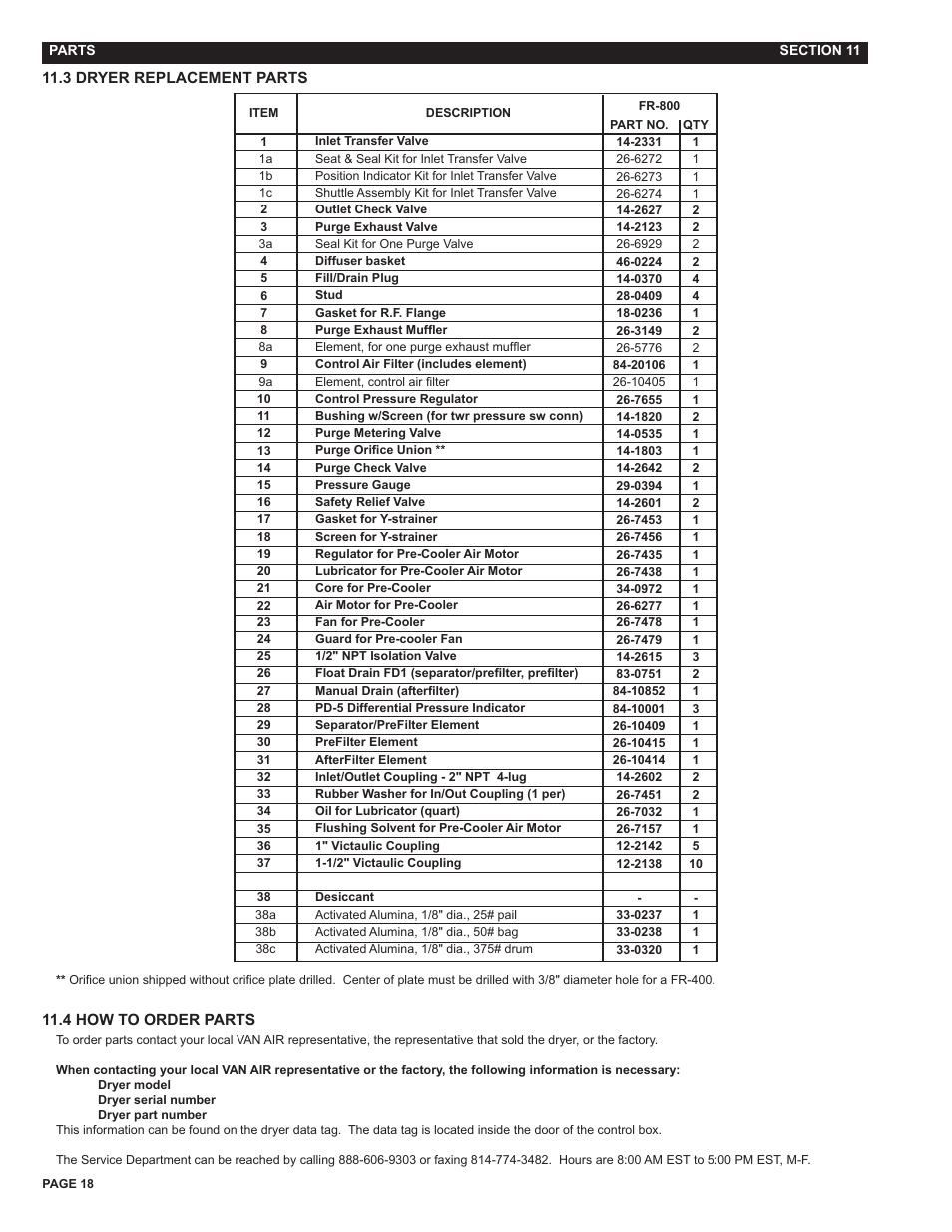 Van Air Systems FR-400 User Manual | Page 18 / 19