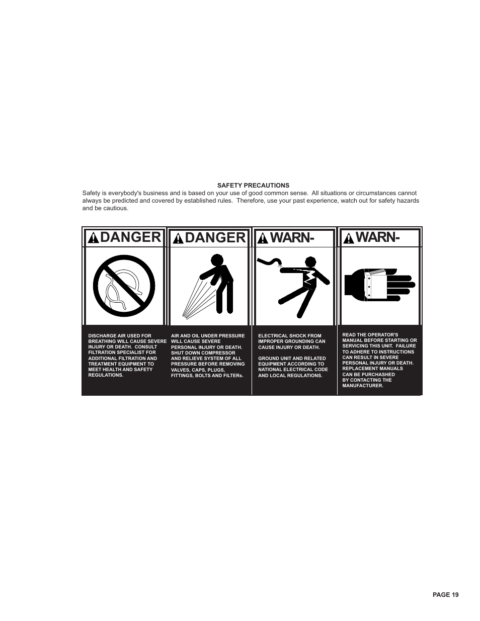 Danger, Warn | Van Air Systems FR-400 User Manual | Page 19 / 19