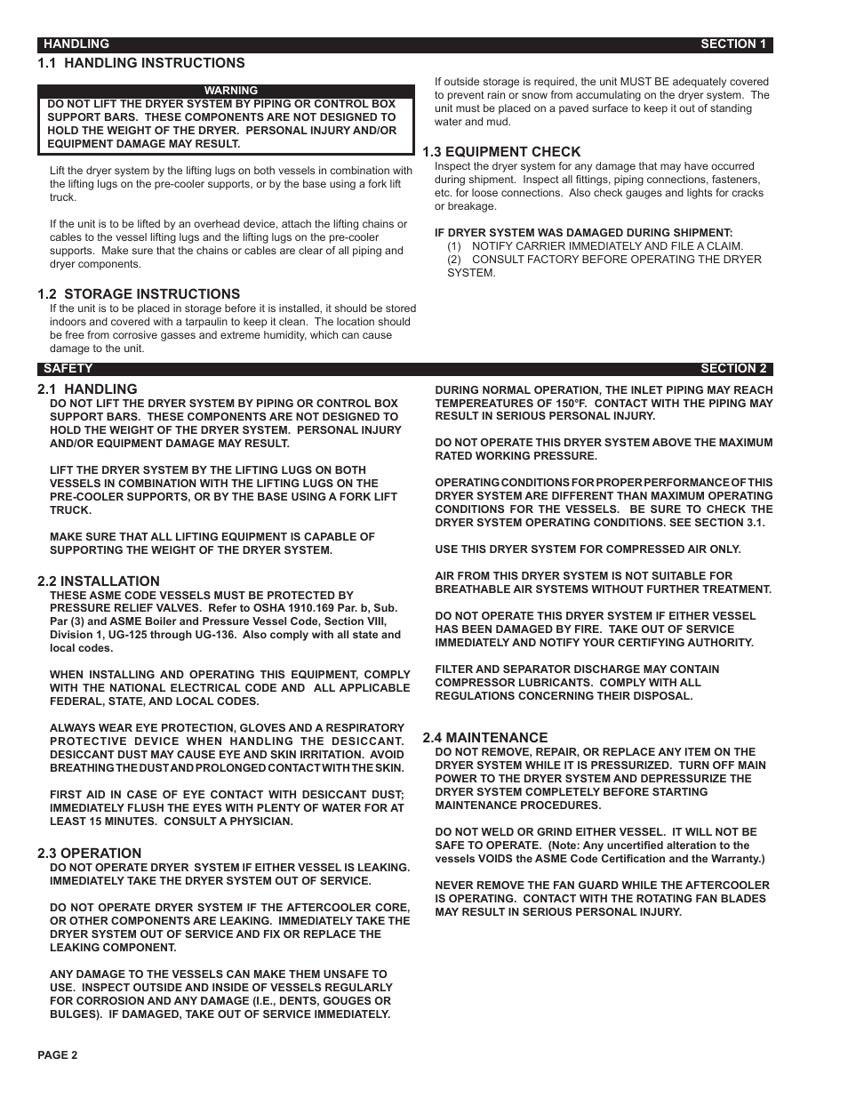 Van Air Systems FR-400 User Manual | Page 2 / 19