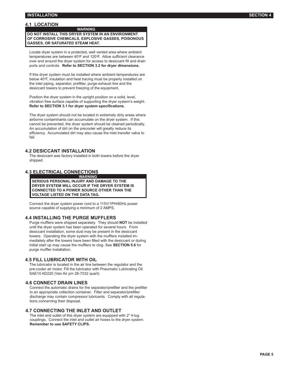 Van Air Systems FR-400 User Manual | Page 5 / 19