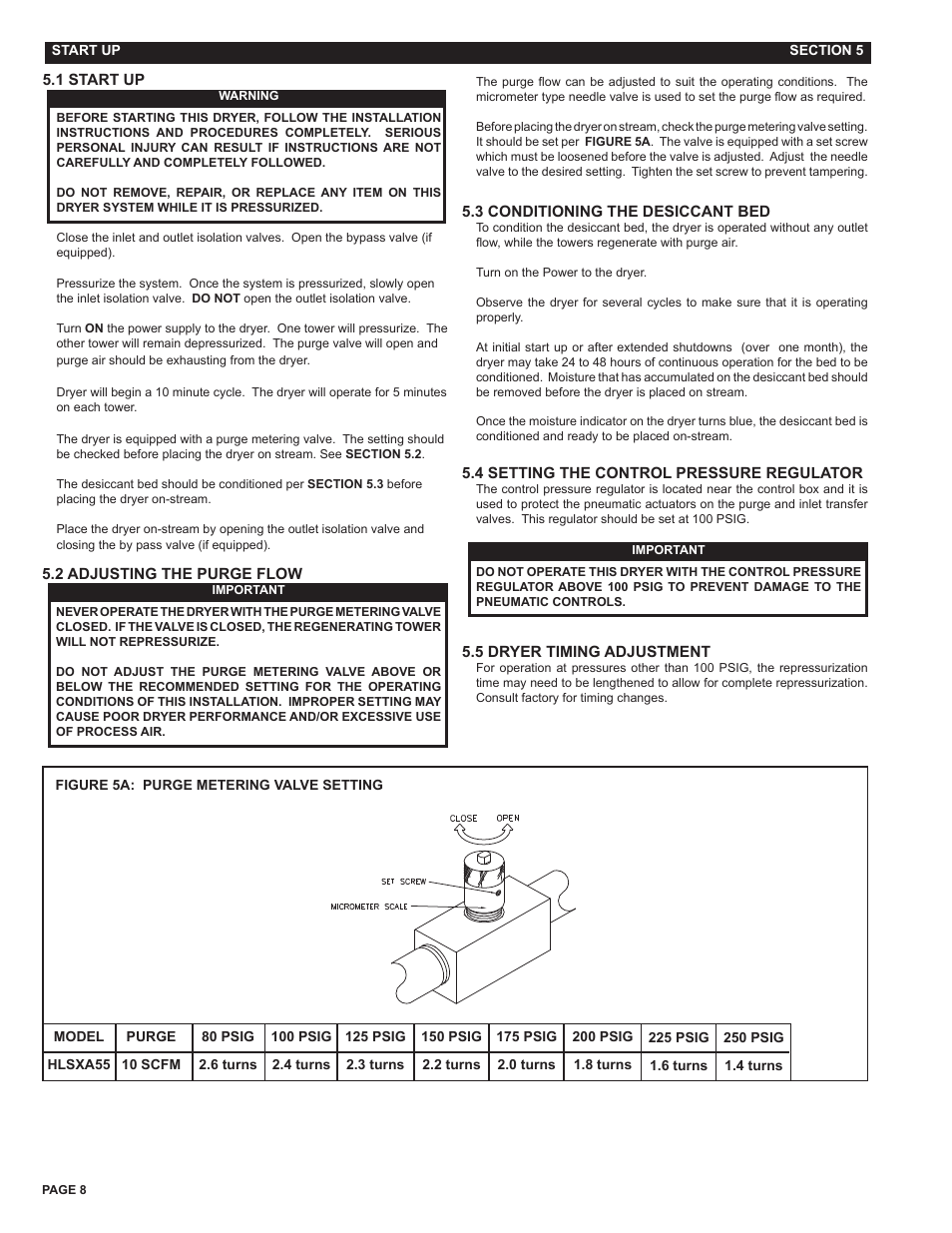 Section 5 - start up | Van Air Systems HLSXA-55 User Manual | Page 8 / 12