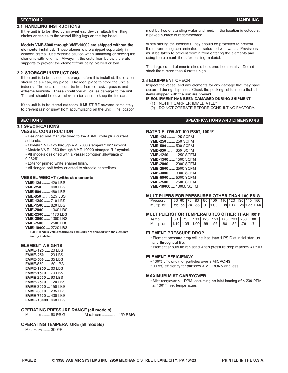 Van Air Systems Mist Eliminator User Manual | Page 2 / 8
