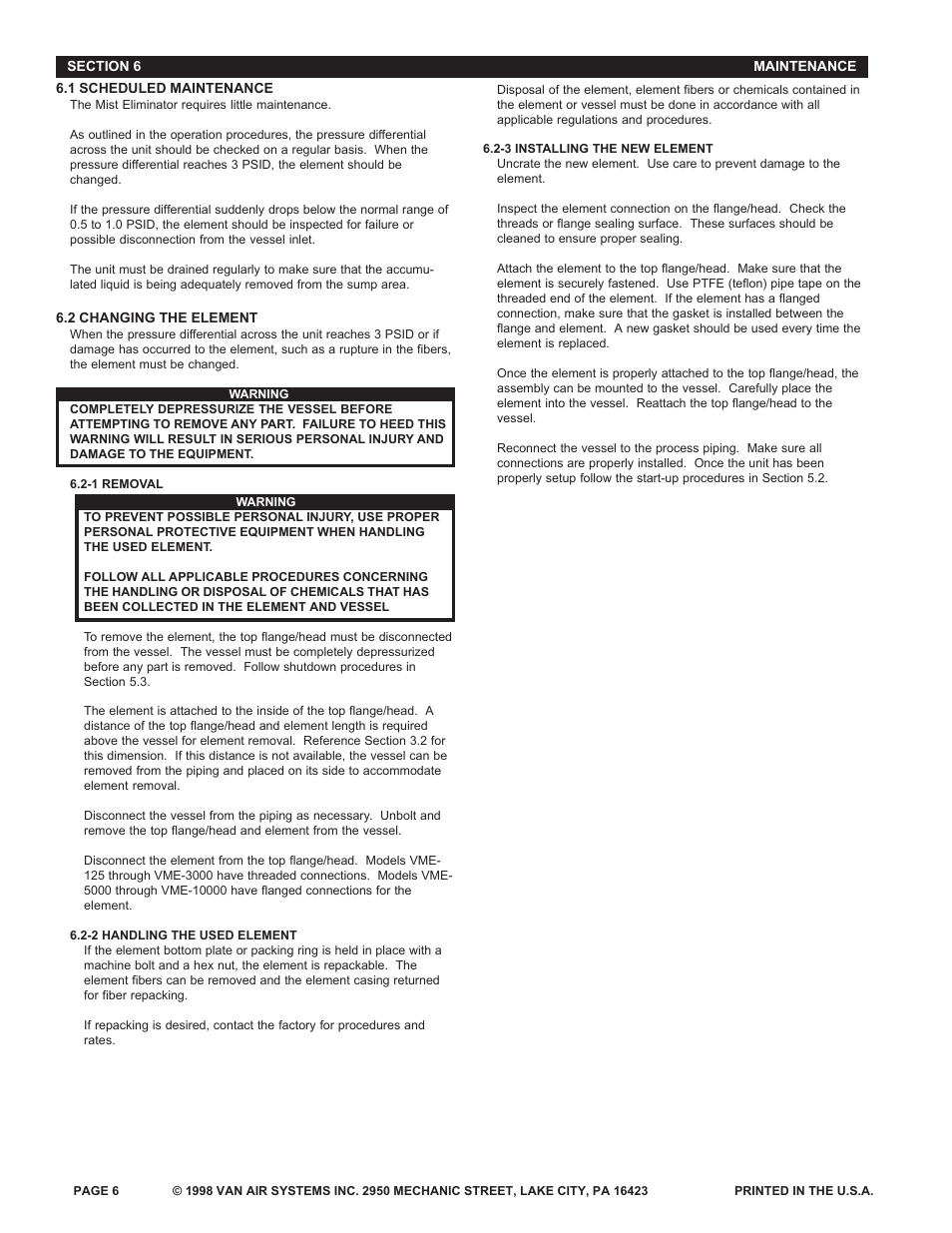 Van Air Systems Mist Eliminator User Manual | Page 6 / 8
