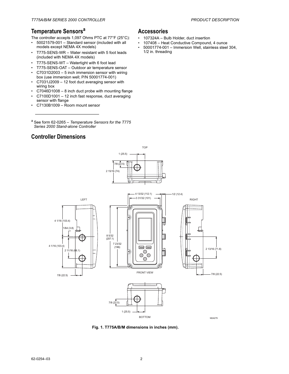 Dimensions, Installation, Temperature sensors | Accessories, Controller dimensions | Van Air Systems FP-3 Kit User Manual | Page 10 / 44