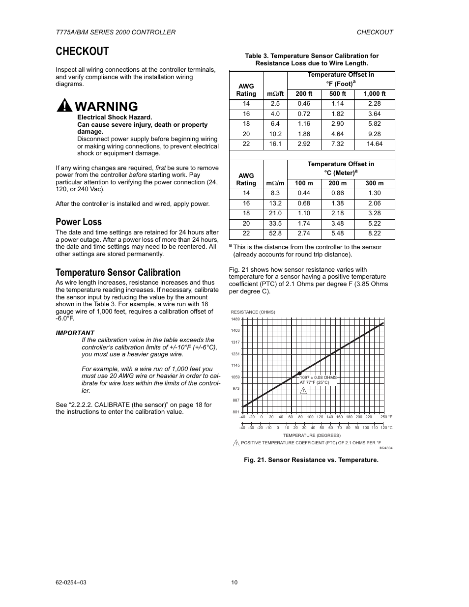 Interface overview, Warning, Checkout | Power loss, Temperature sensor calibration | Van Air Systems FP-3 Kit User Manual | Page 18 / 44