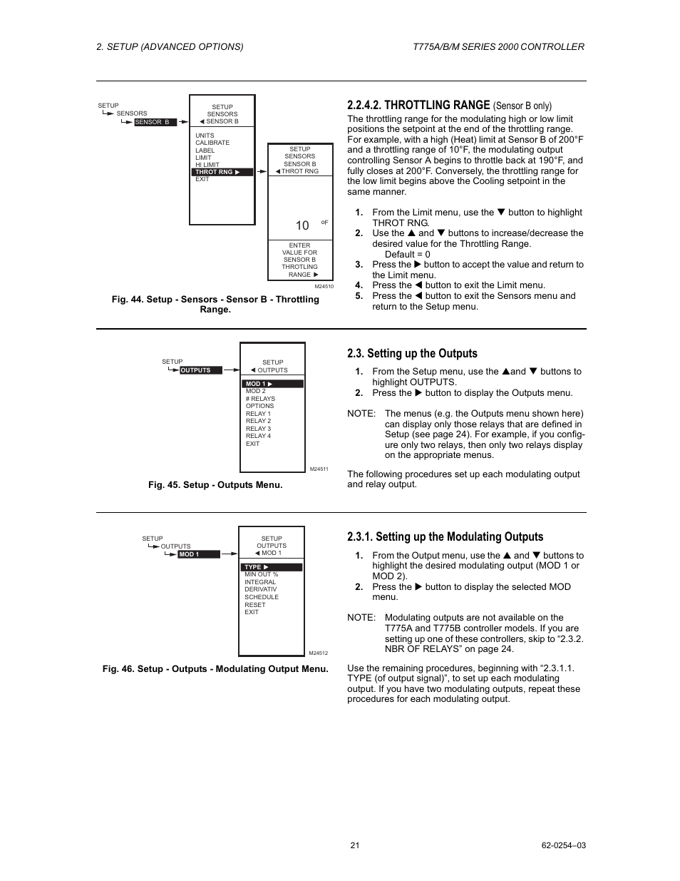 Throttling range, Setting up the outputs, Setting up the modulating outputs | Van Air Systems FP-3 Kit User Manual | Page 29 / 44