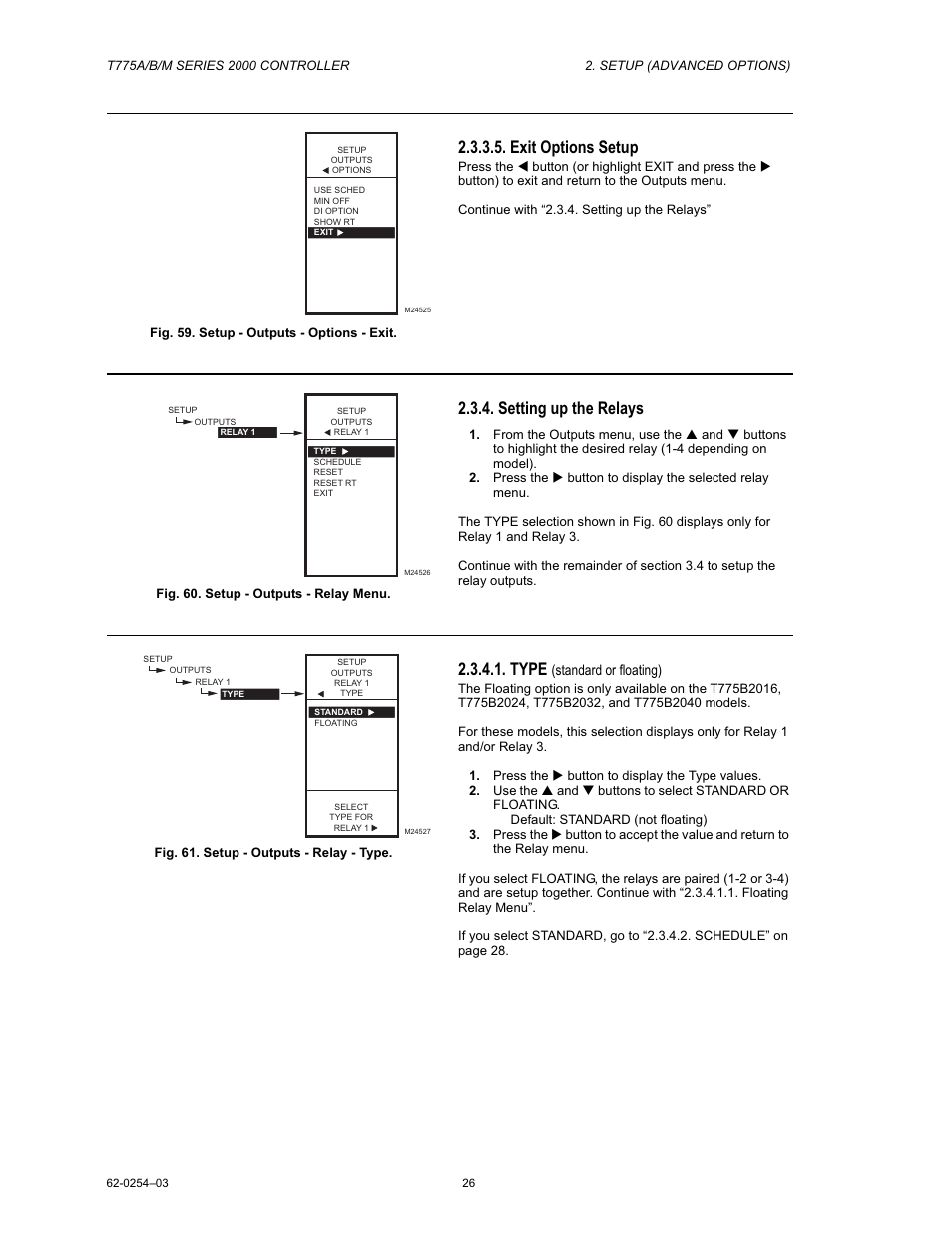 Exit options setup, Setting up the relays, Type | Van Air Systems FP-3 Kit User Manual | Page 34 / 44