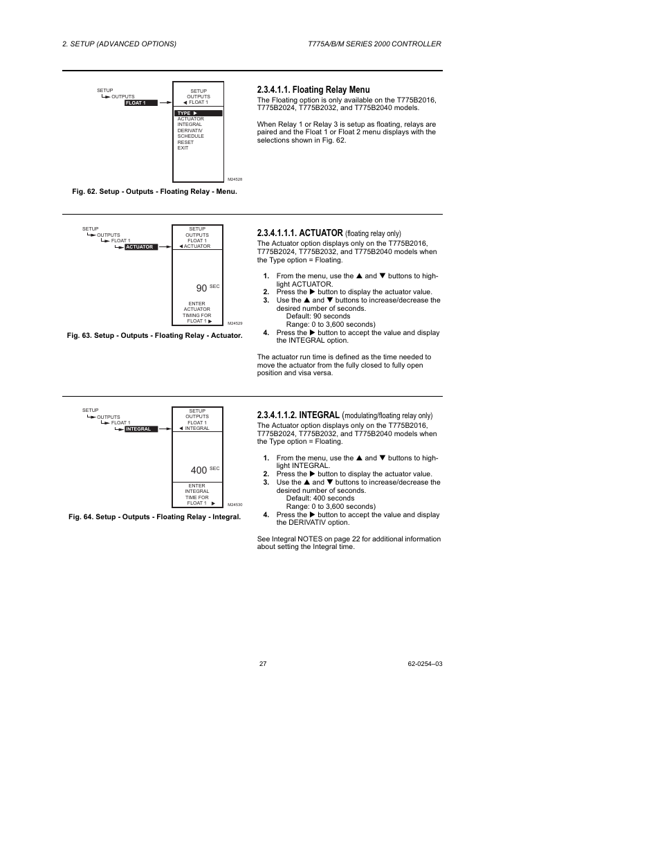 Floating relay menu, Actuator, Integral | Van Air Systems FP-3 Kit User Manual | Page 35 / 44