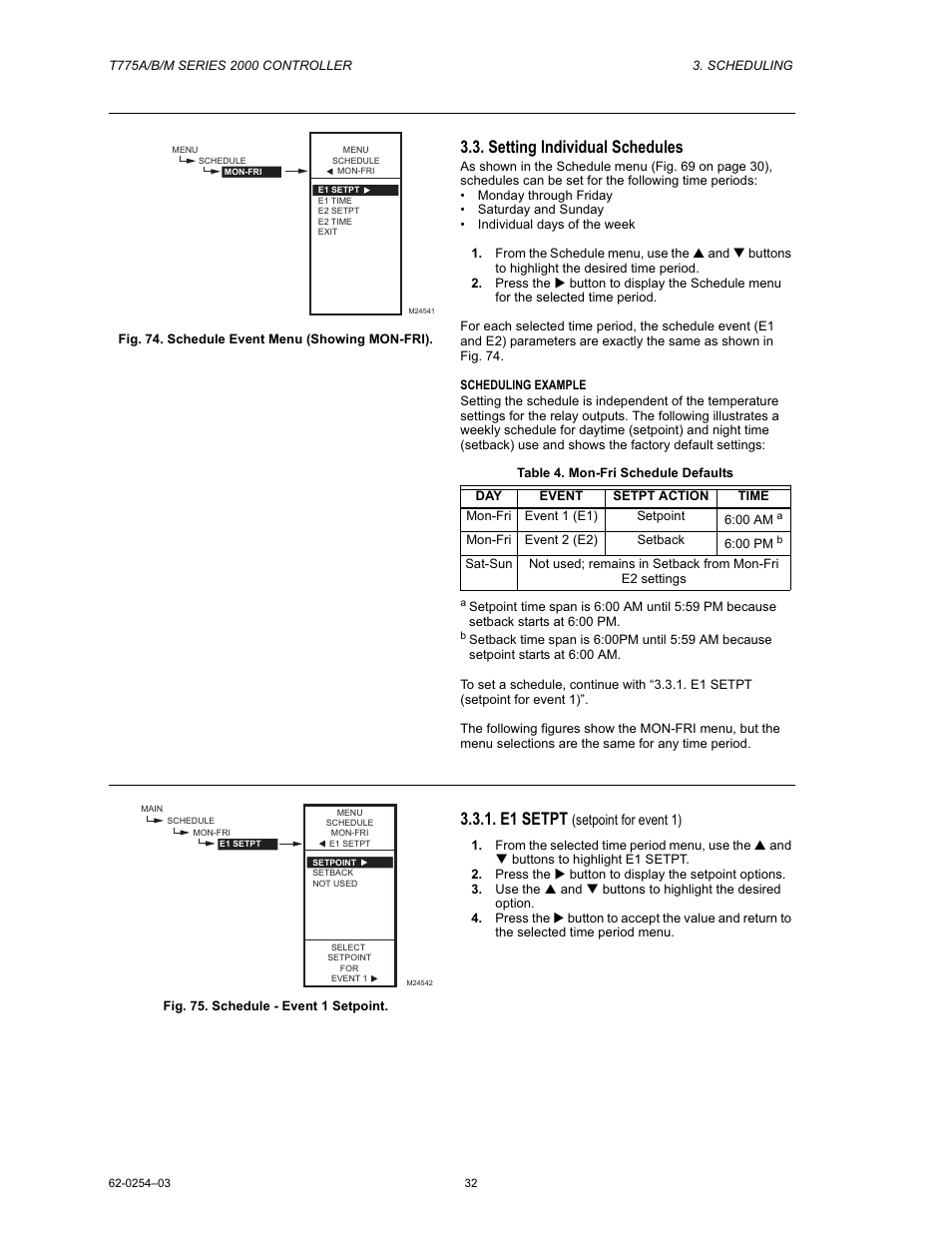Setting individual schedules, E1 setpt | Van Air Systems FP-3 Kit User Manual | Page 40 / 44