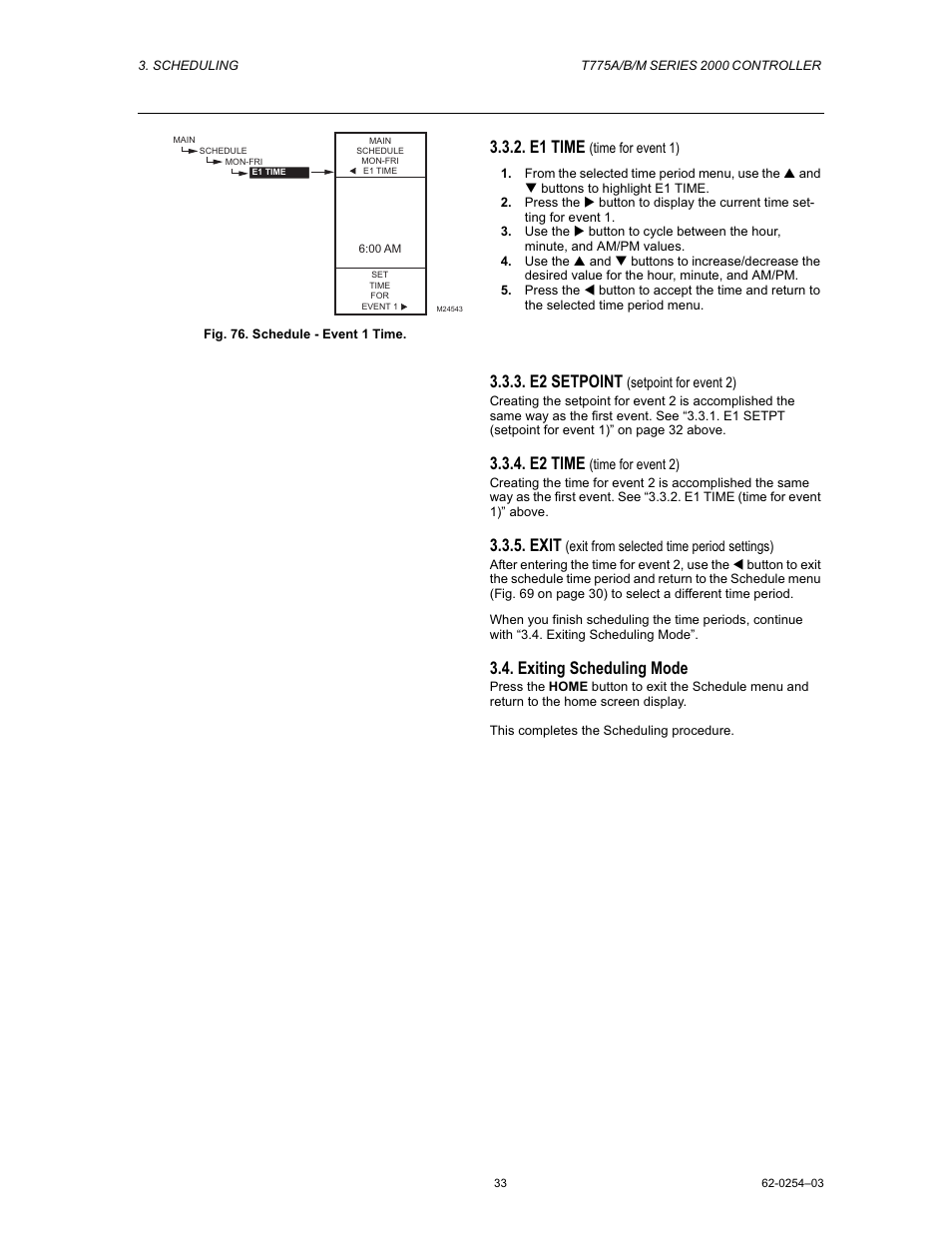 E1 time, E2 setpoint, E2 time | Exit, Exiting scheduling mode | Van Air Systems FP-3 Kit User Manual | Page 41 / 44