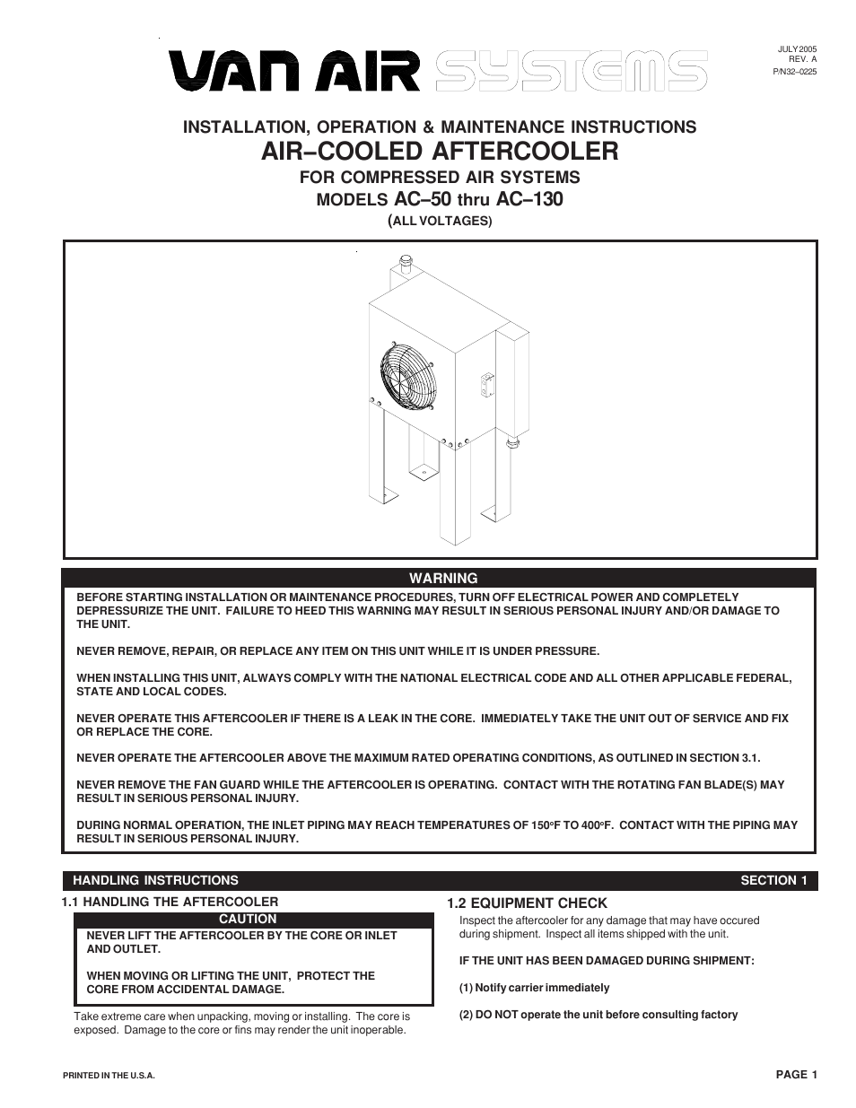 Van Air Systems AC 50 to 130 User Manual | 8 pages