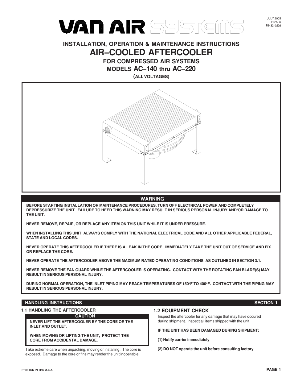 Van Air Systems AC 140 to 220 User Manual | 8 pages
