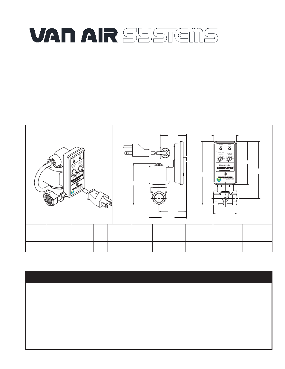 Van Air Systems EDV-115-PA User Manual | 2 pages