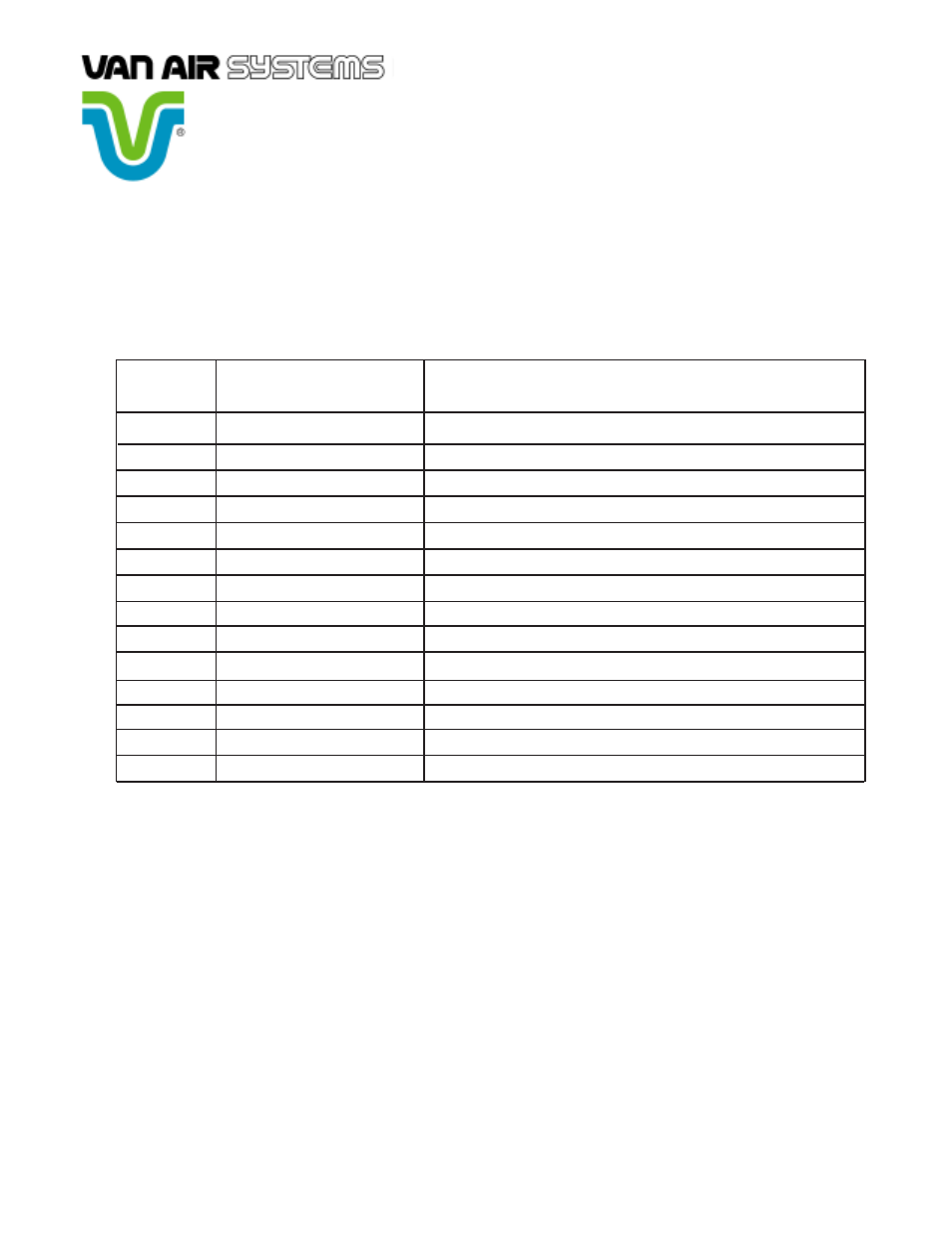 Van Air Systems PDV-500 Spare Parts User Manual | 1 page