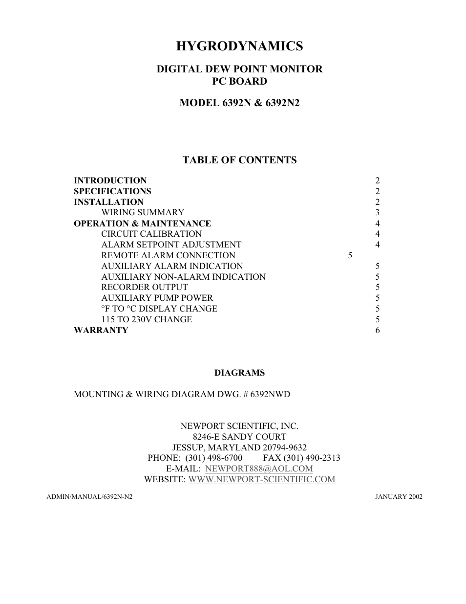 Hygrodynamics | Van Air Systems Dew Point Meter 46-2529 2-02 User Manual | Page 3 / 9