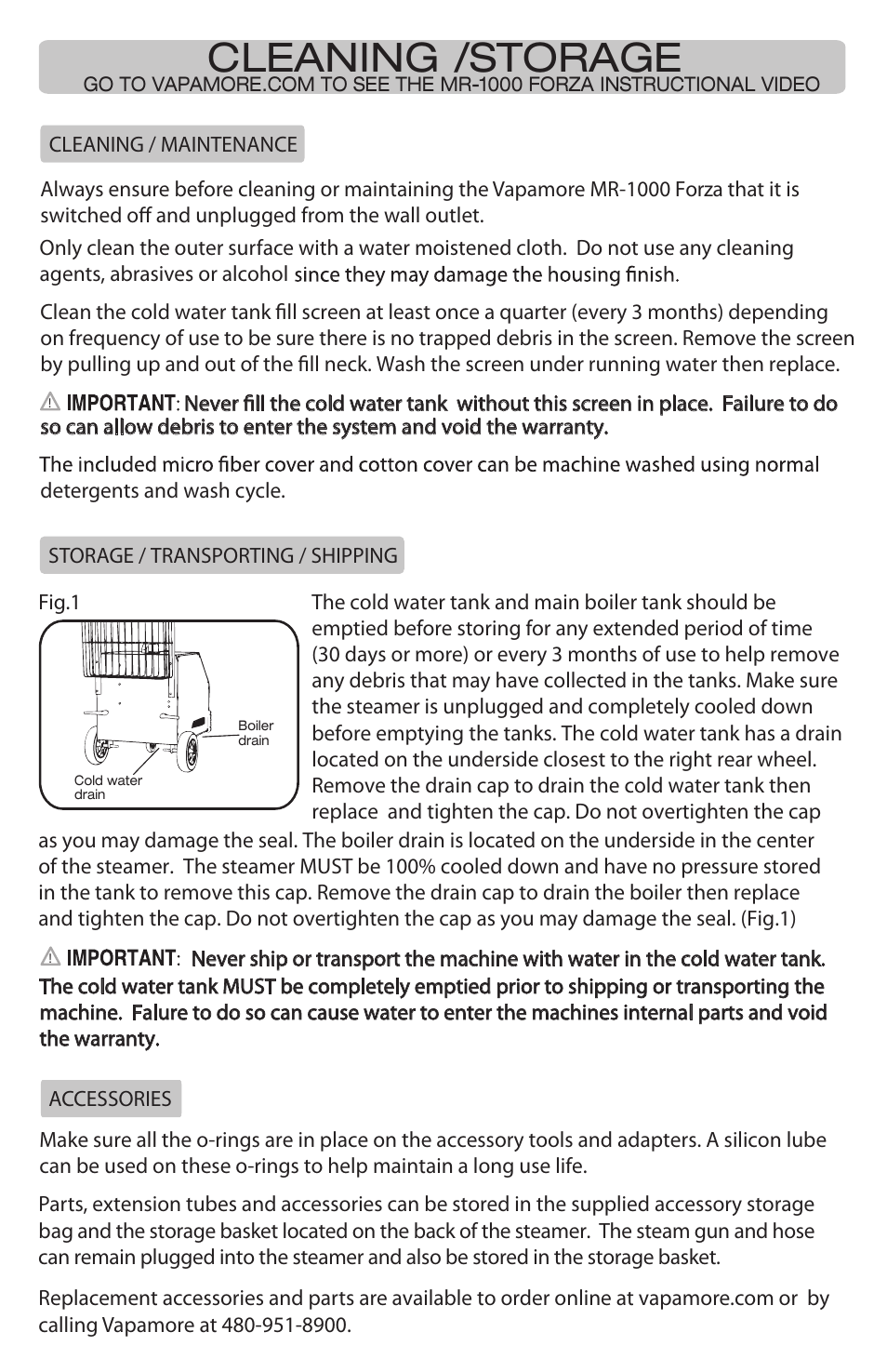 Cleaning /storage | Vapamore MR-1000 Forza User Manual | Page 10 / 14