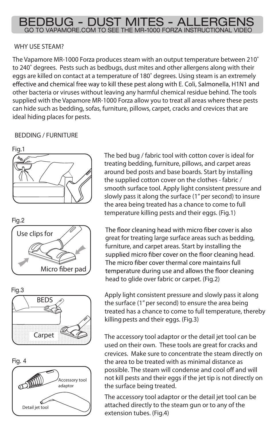 Bedbug - dust mites - allergens | Vapamore MR-1000 Forza User Manual | Page 9 / 14