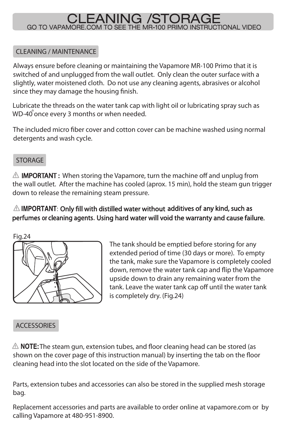 Cleaning /storage | Vapamore MR-100 Primo User Manual | Page 10 / 14