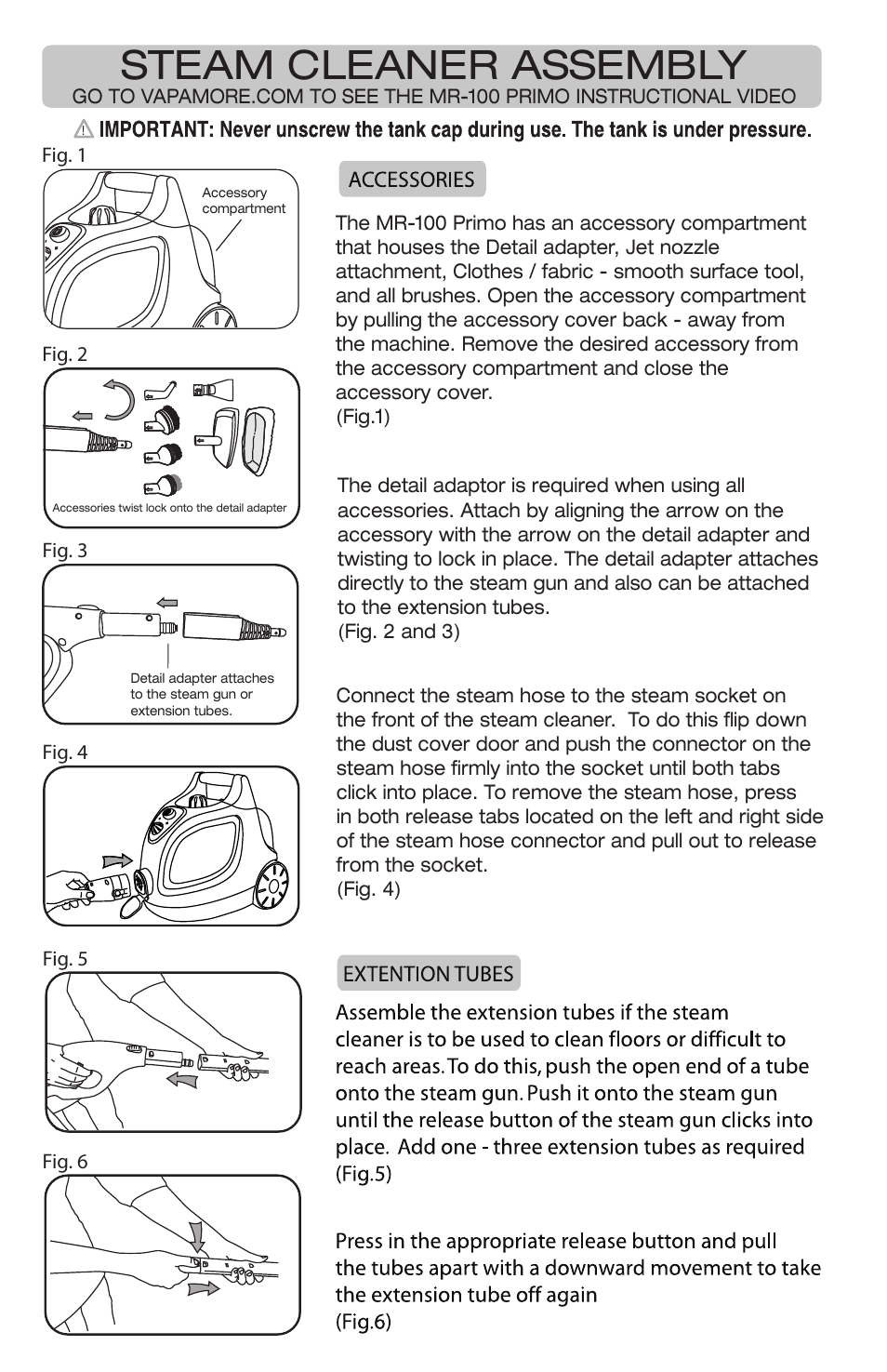 Steam cleaner assembly | Vapamore MR-100 Primo User Manual | Page 4 / 14